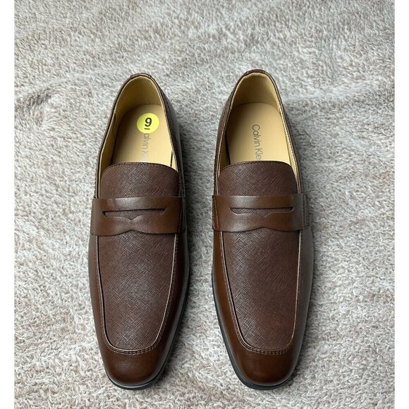 Calvin Klein Junberg Brown Leather Penny Loafers Men\'s Dress Shoes NWOB main image 9